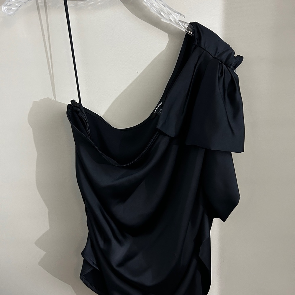 Express Black Satin One-Shoulder Top